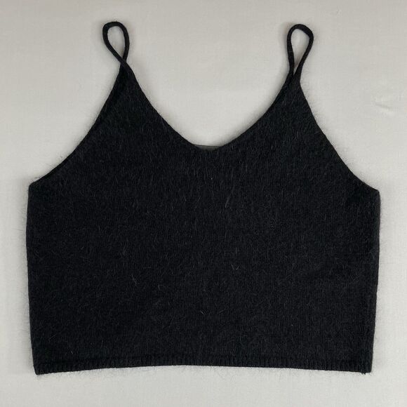 Code x Mode Fuzzy Knit V Neck Crop Top Women's Large Black Angora Sleeveless - Picture 3 of 9